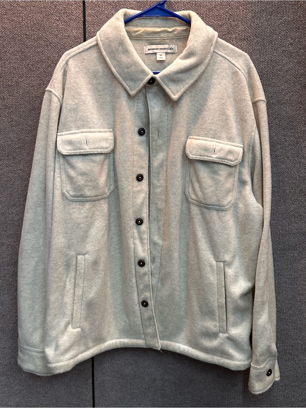 Amazon Essentials Stone Gray Fleece Button-Up Shirt Jacket